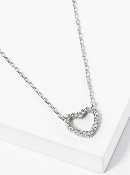 White Gold Dipped CZ Pave 8mm Heart Pendant Necklace