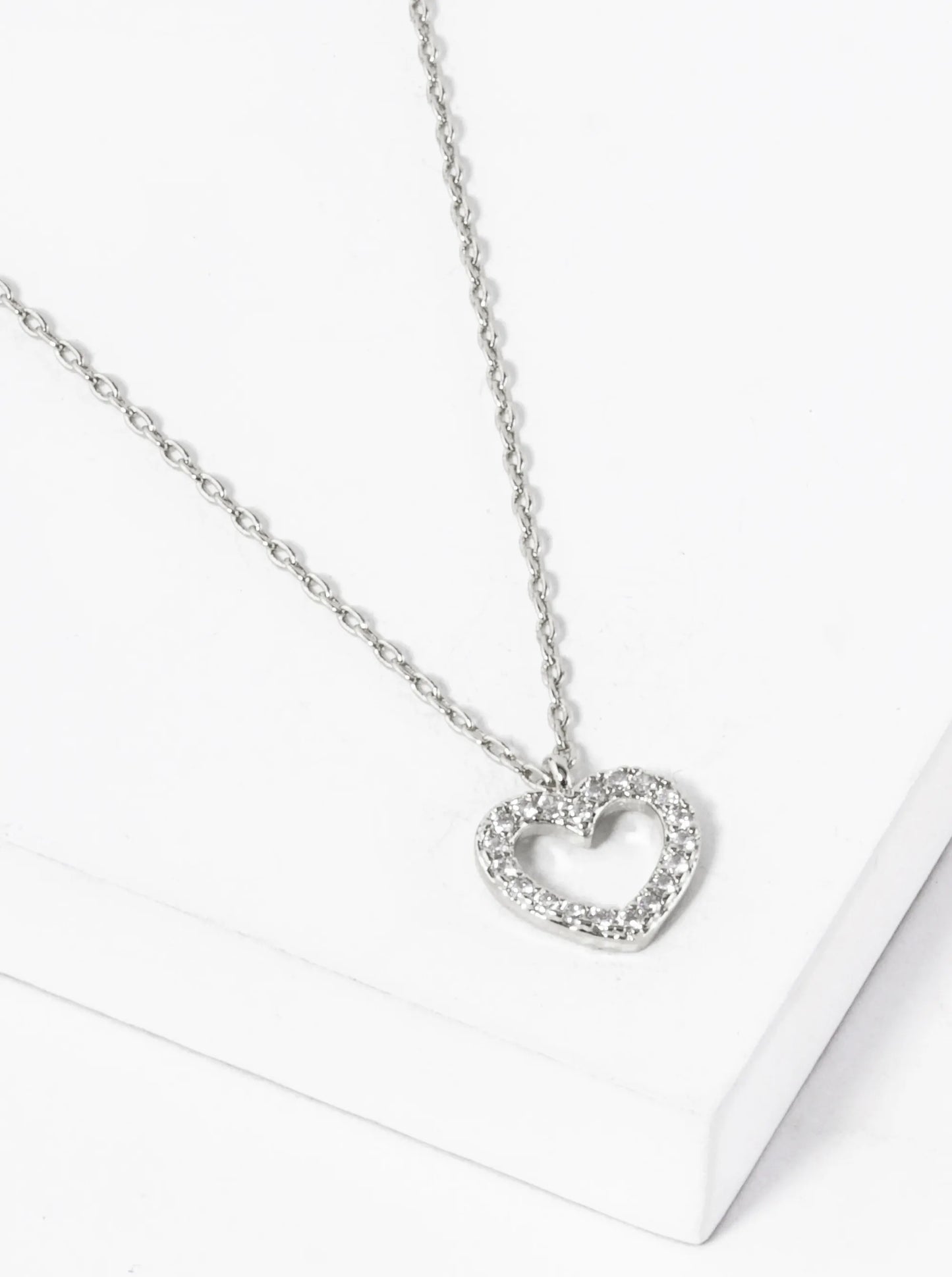 White Gold Dipped CZ Pave 8mm Heart Pendant Necklace