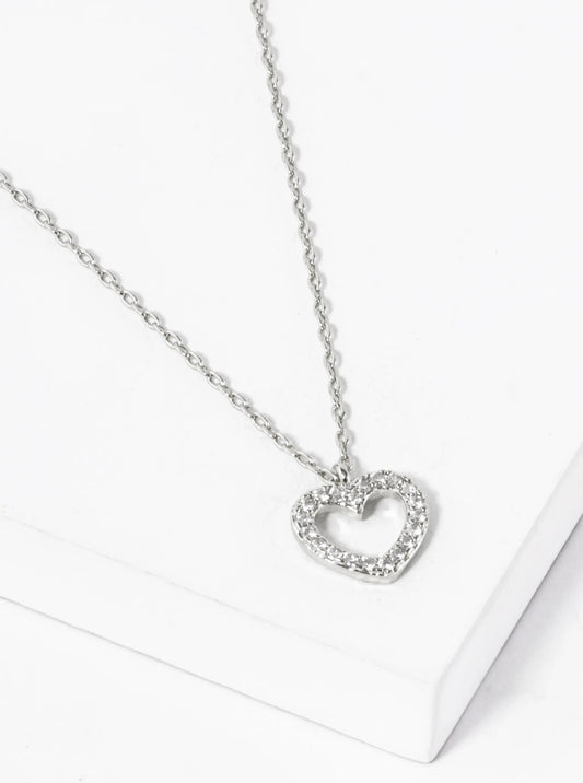White Gold Dipped CZ Pave 8mm Heart Pendant Necklace