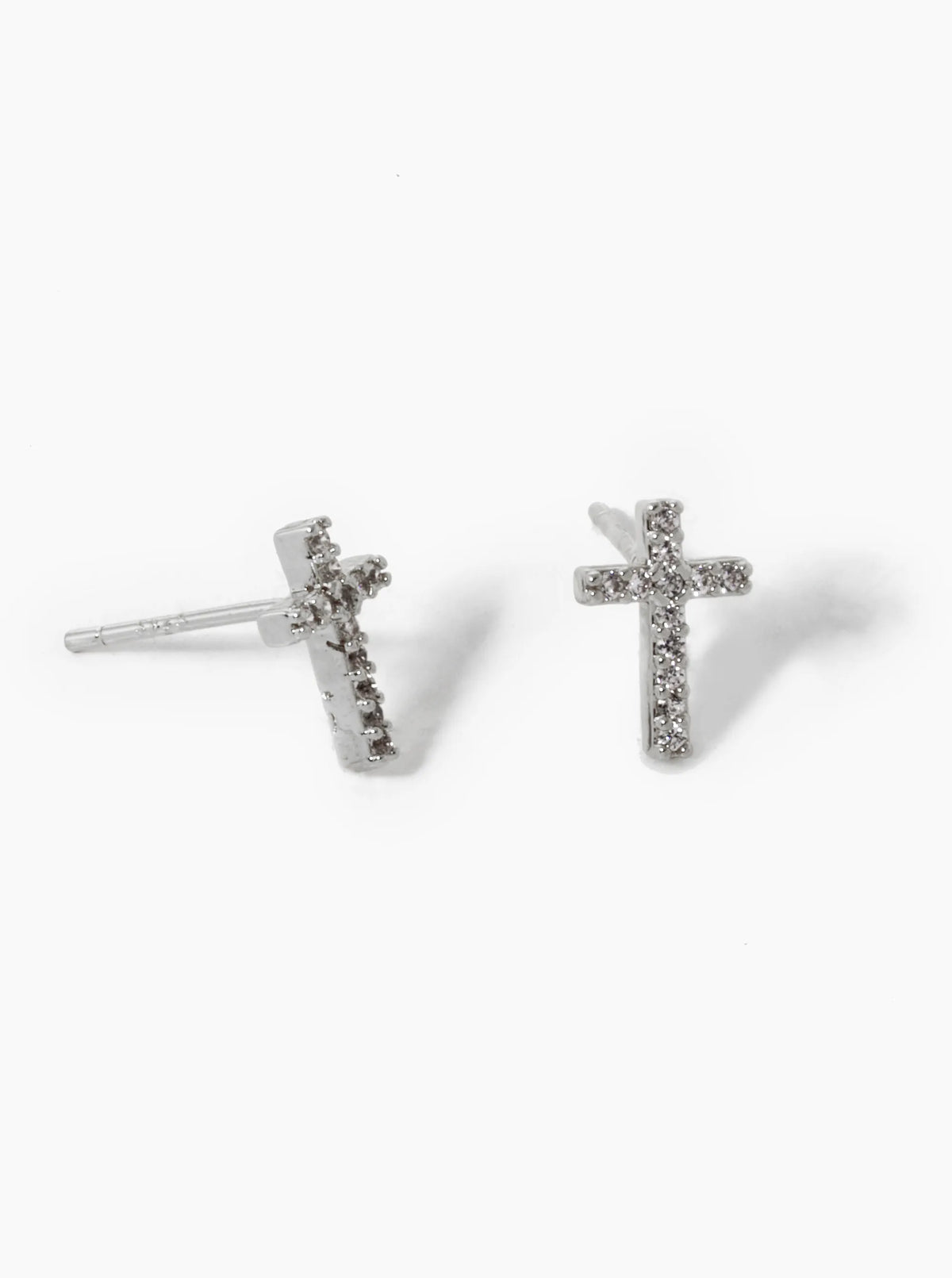 White Gold Dipped CZ Pave 9mm Cross Stud Earrings