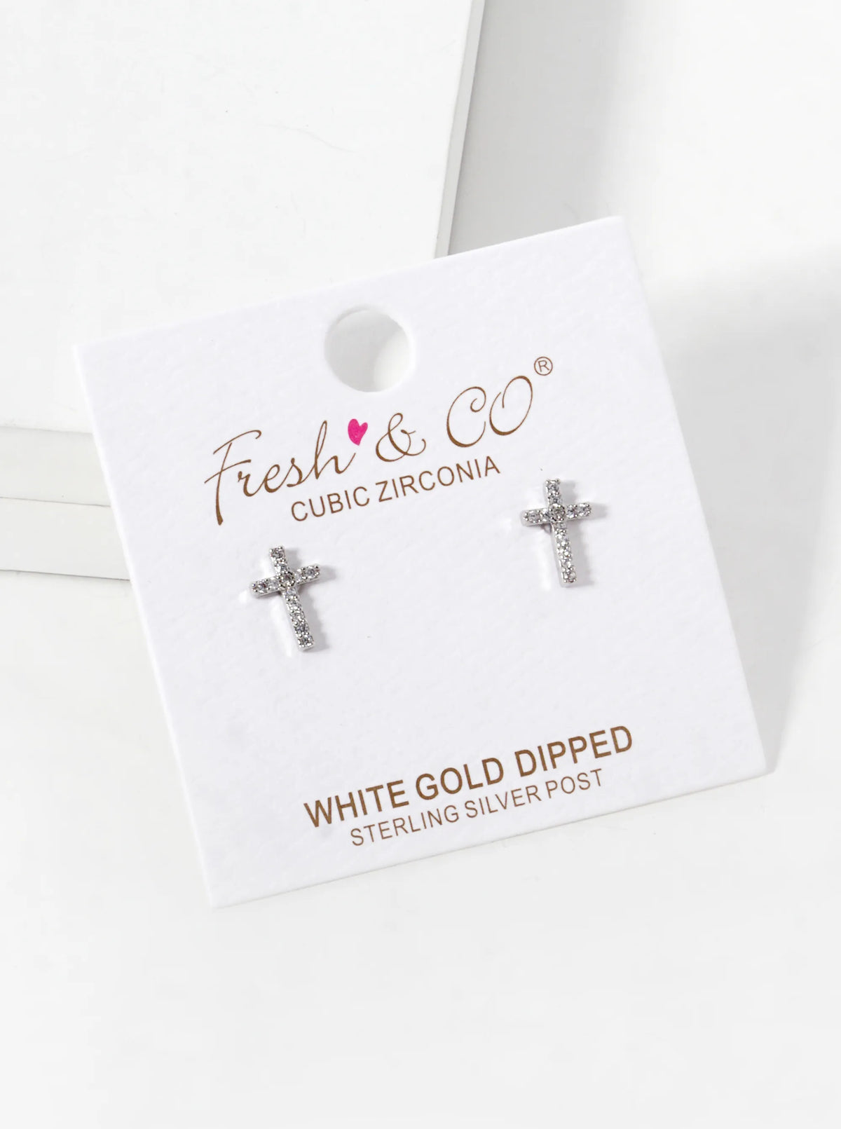 White Gold Dipped CZ Pave 9mm Cross Stud Earrings