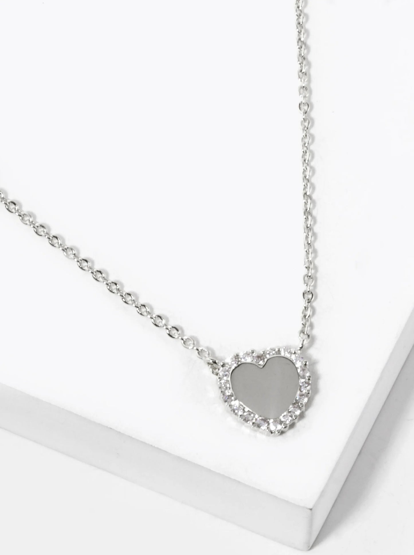 White Gold Dipped CZ Pave 9mm Heart Pendant Necklace