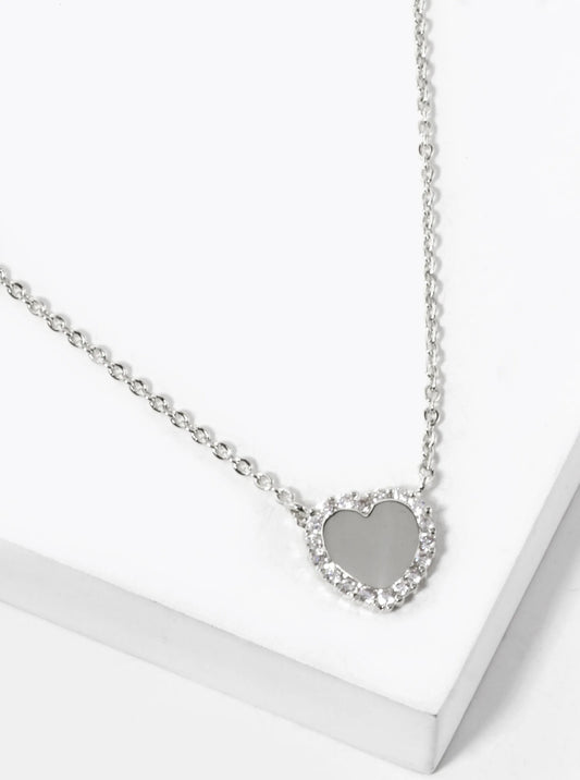 White Gold Dipped CZ Pave 9mm Heart Pendant Necklace