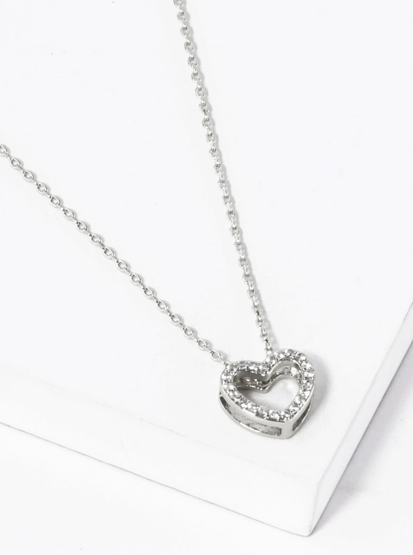 White Gold Dipped CZ Pave 9mm Heart Pendant Necklace