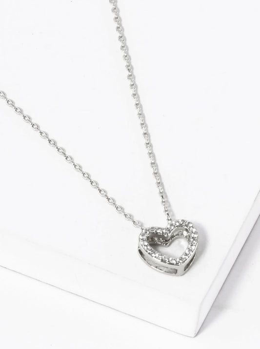 White Gold Dipped CZ Pave 9mm Heart Pendant Necklace