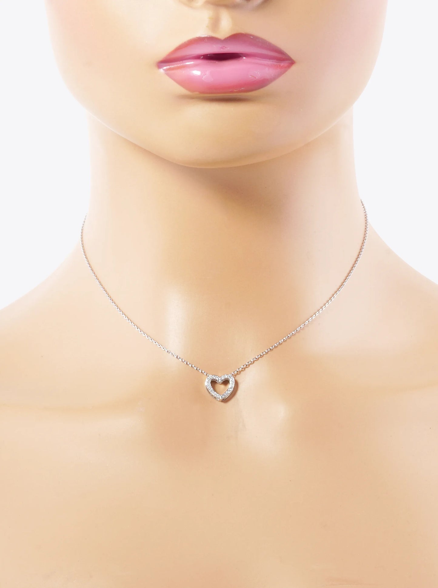 White Gold Dipped CZ Pave 9mm Heart Pendant Necklace