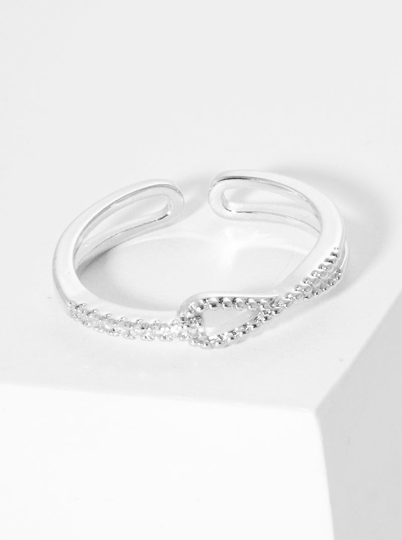 White Gold Dipped CZ Pave Adjustable Cuff Ring