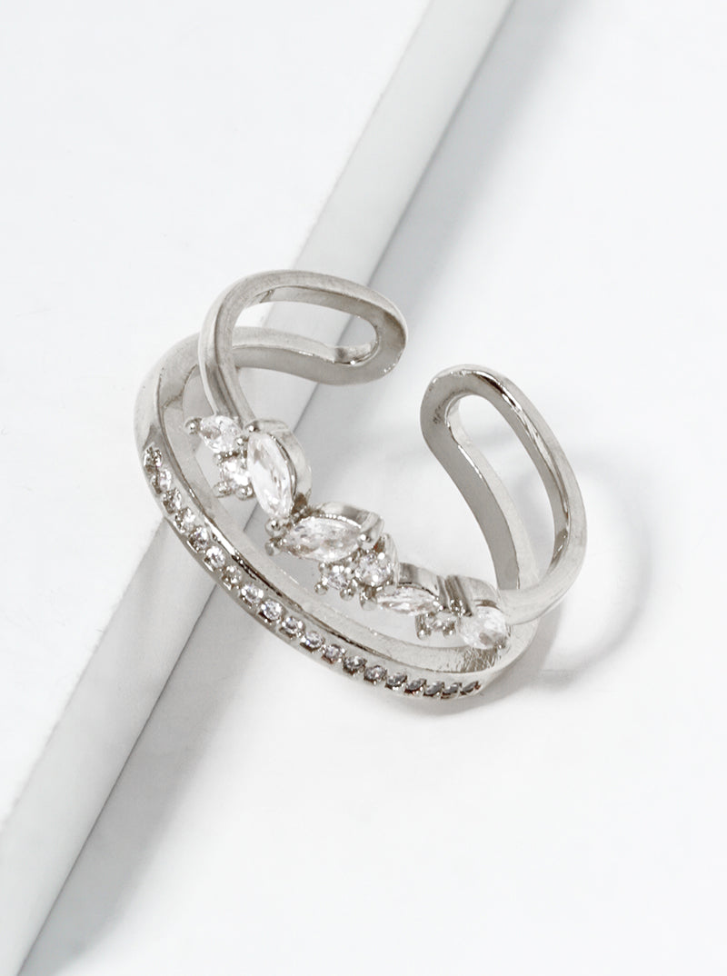 White Gold Dipped CZ Pave Adjustable Ring