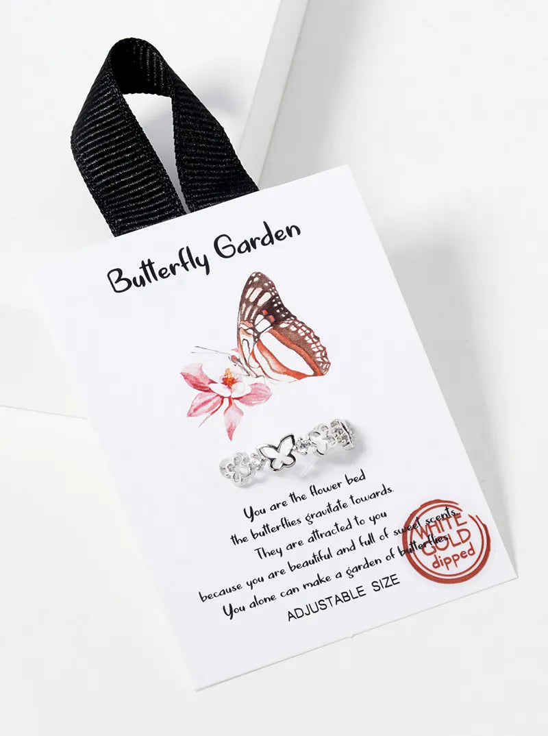 18k Gold Dipped CZ Pave Butterflies Adjustable Ring