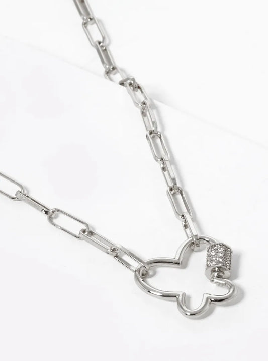 White Gold Dipped CZ Pave Butterfly Pendant Chain Necklace