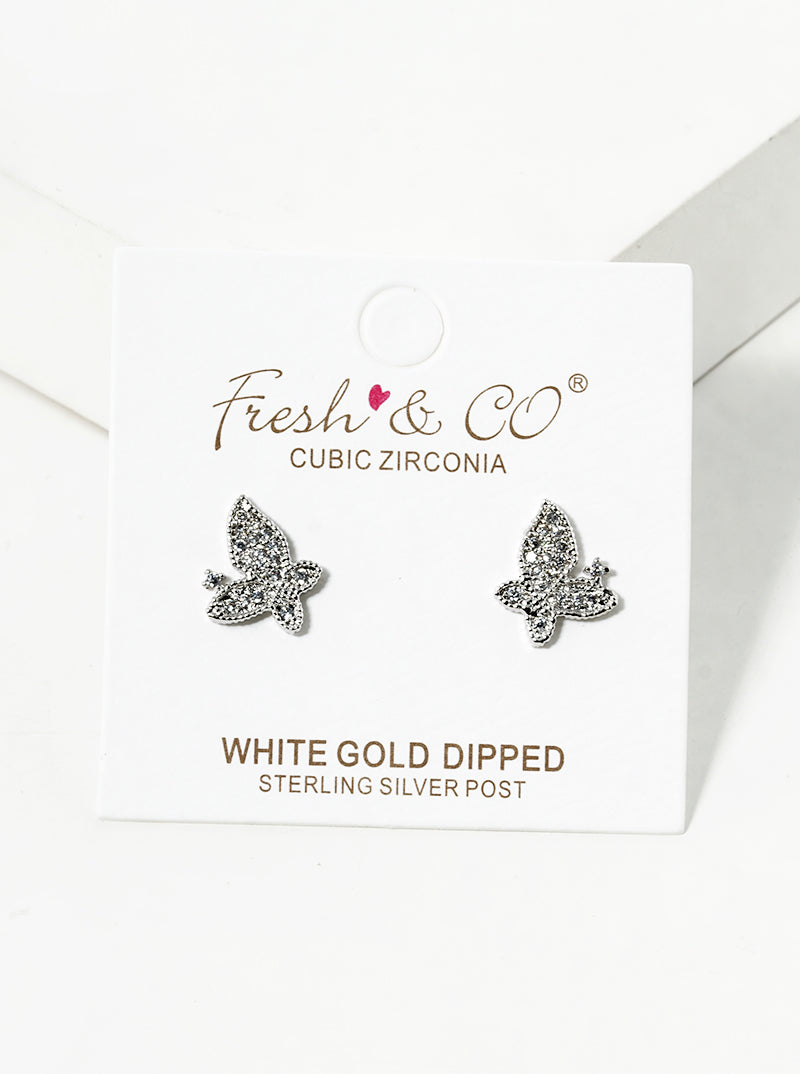 18K Gold Dipped CZ Pave Butterfly Stud Earrings