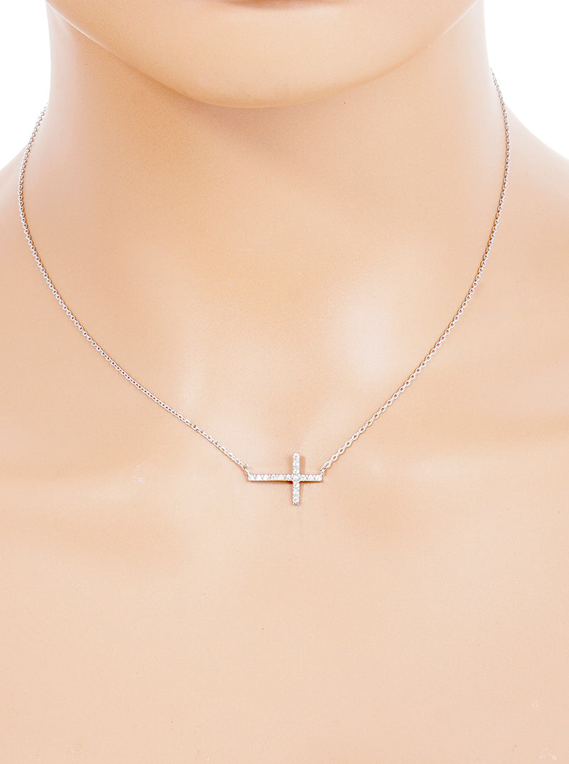 White Gold Dipped CZ Pave Heart Pendant Delicate Necklace
