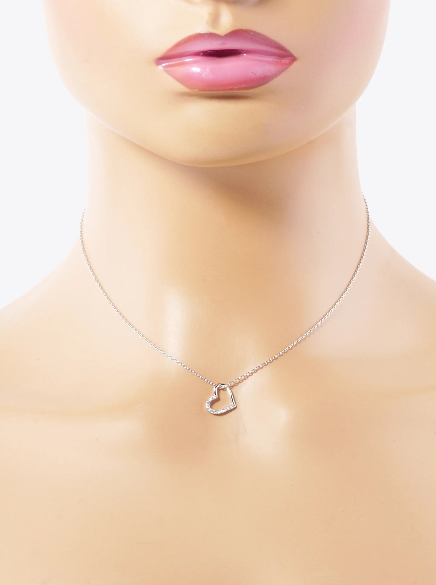 White Gold Dipped CZ Pave Delicate Heart Pendant Necklace