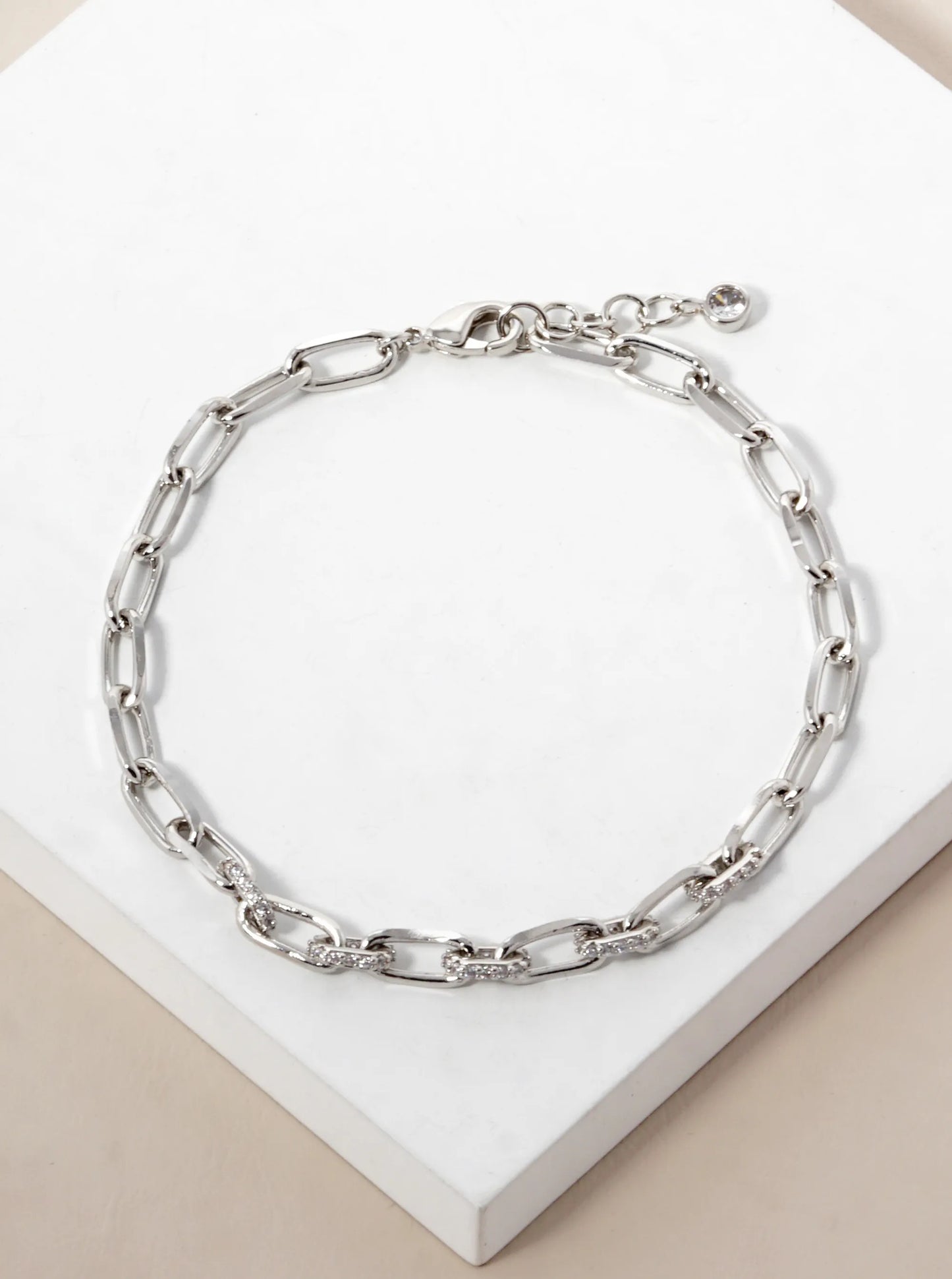 White Gold Dipped CZ Pave Delicate Link Chain Bracelet