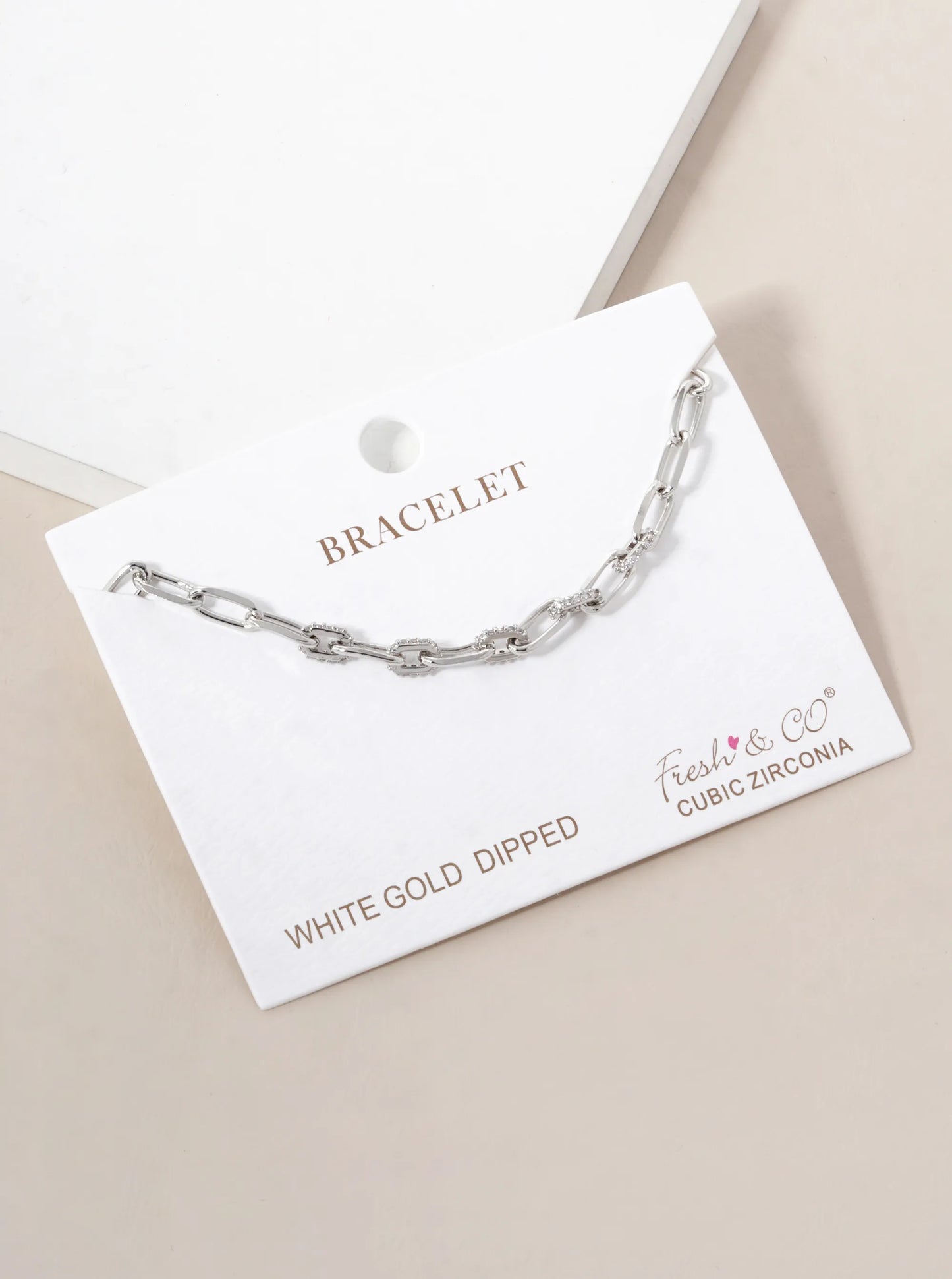 White Gold Dipped CZ Pave Delicate Link Chain Bracelet