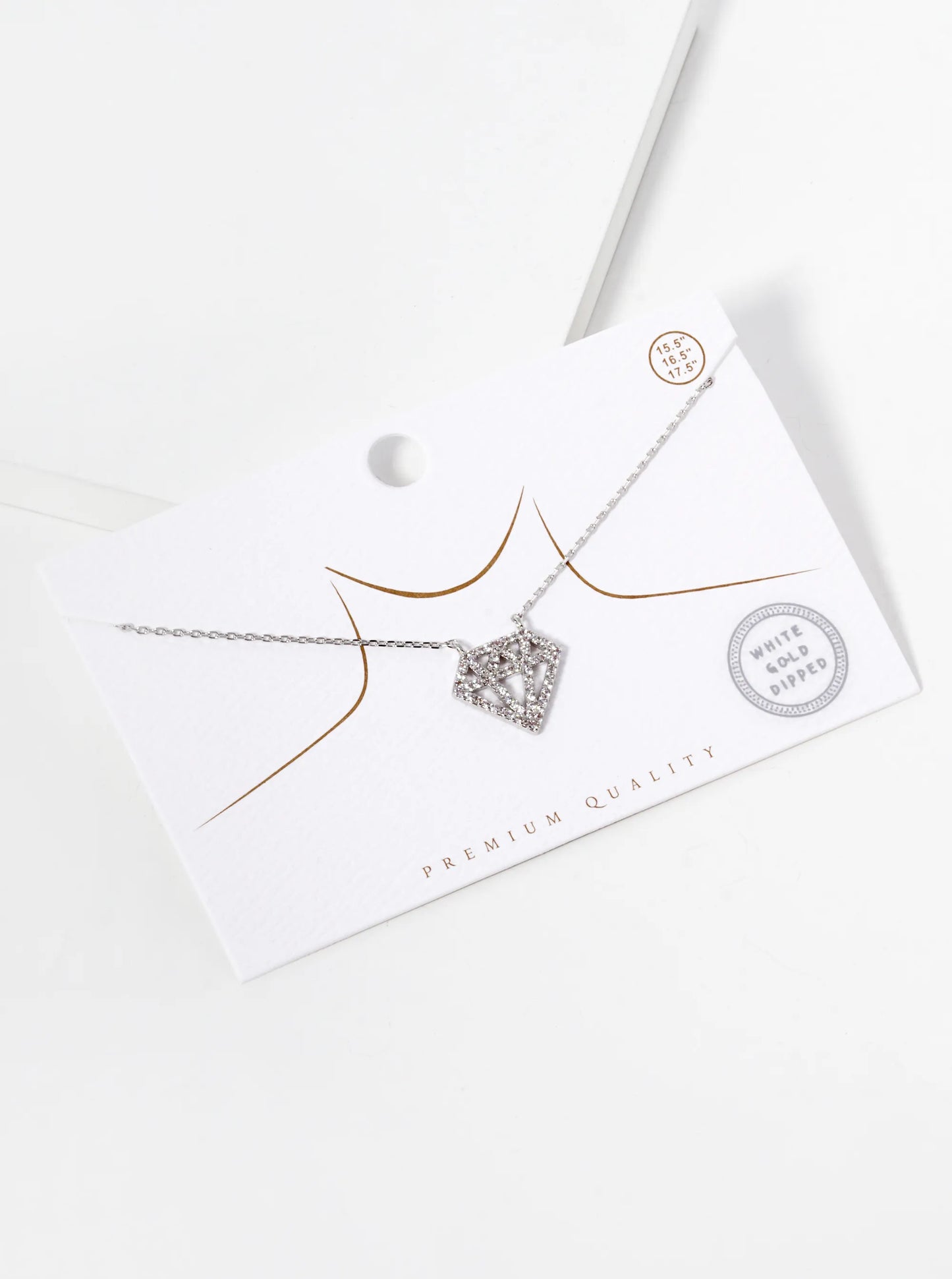 White Gold Dipped CZ Pave Diamond Shape Pendant Necklace