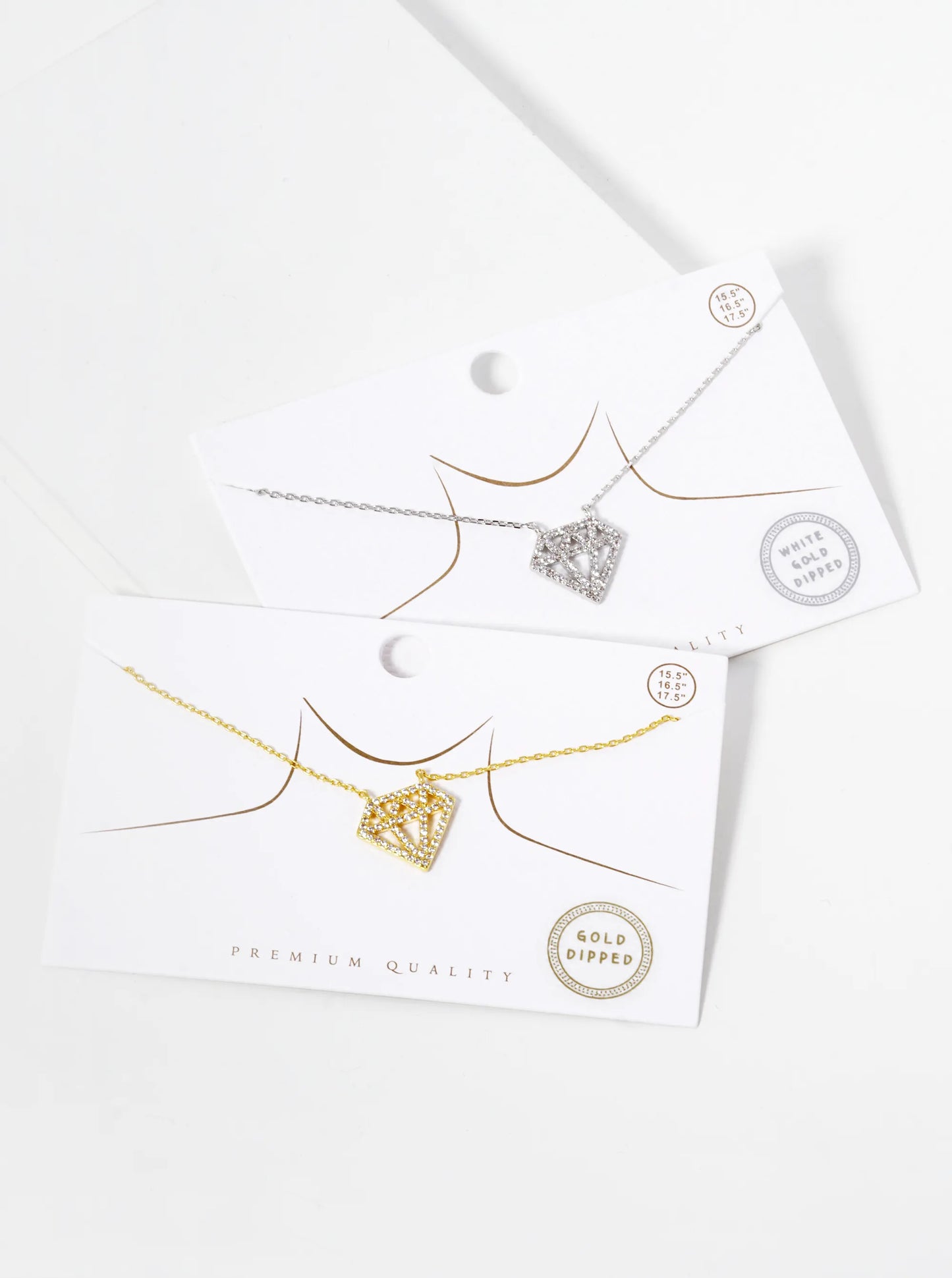 White Gold Dipped CZ Pave Diamond Shape Pendant Necklace
