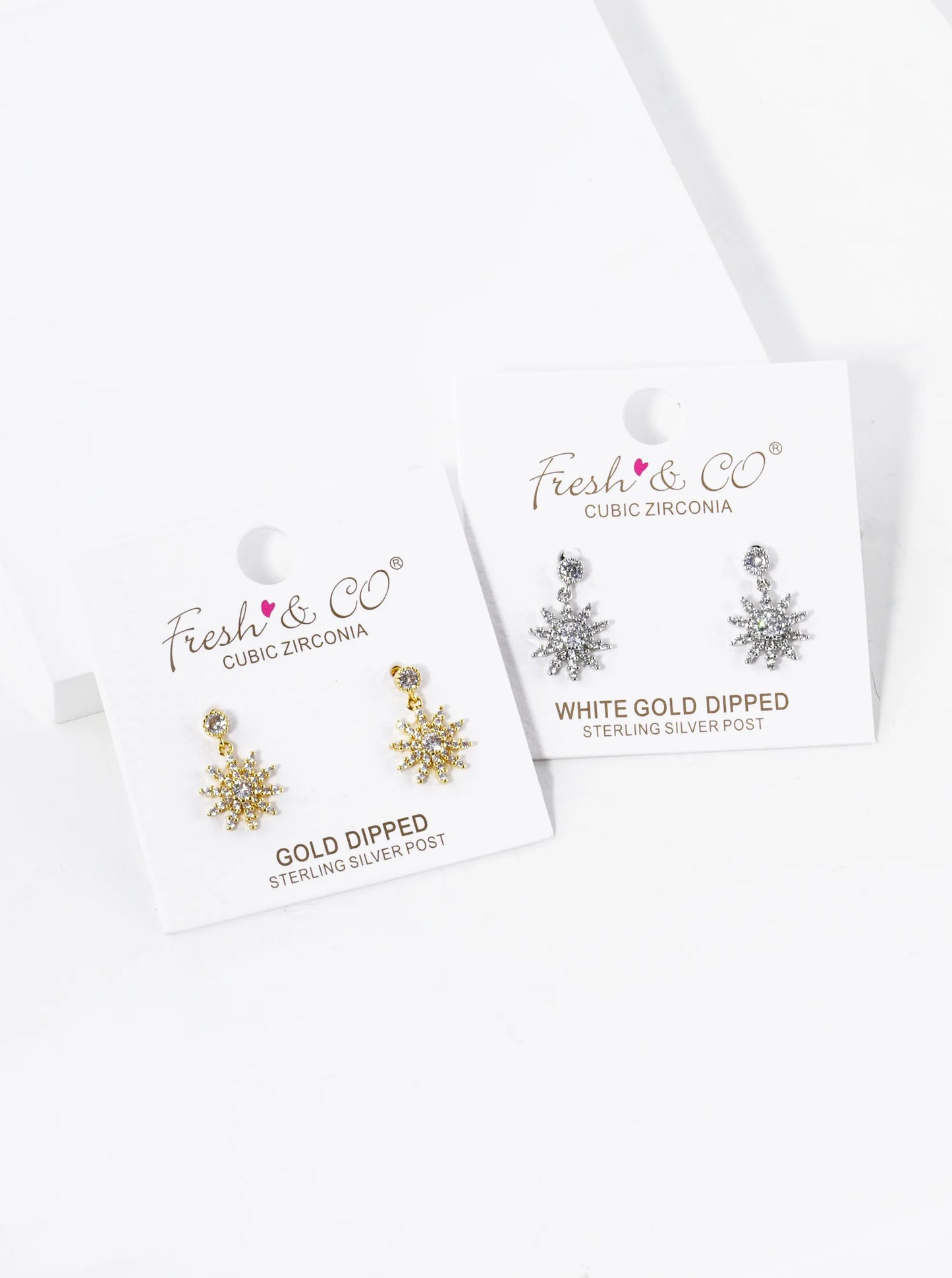 White Gold Dipped CZ Pave Flower Drop Dangle Post Earrings