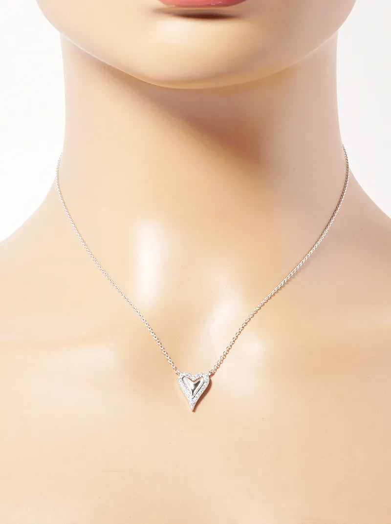 White Gold Dipped CZ Pave Heart Pendant Necklace