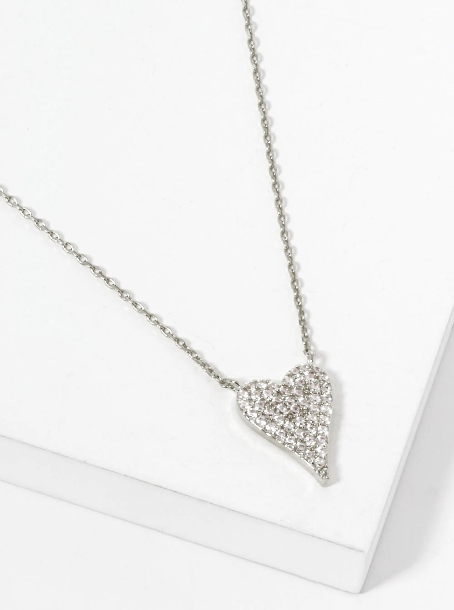 White Gold Dipped CZ Pave Heart Pendant Necklace