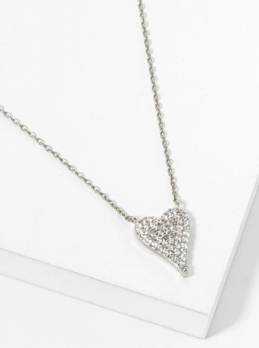 White Gold Dipped CZ Pave Heart Pendant Necklace