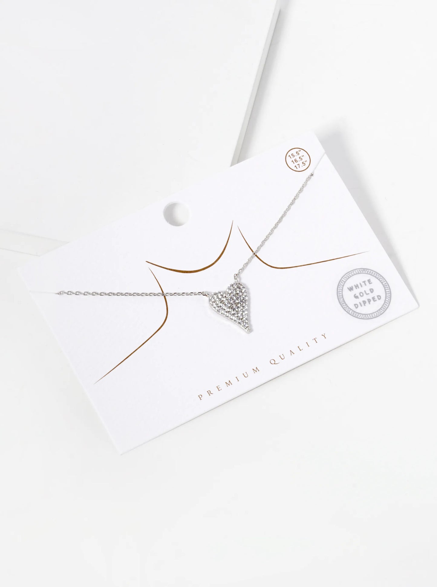 White Gold Dipped CZ Pave Heart Pendant Necklace
