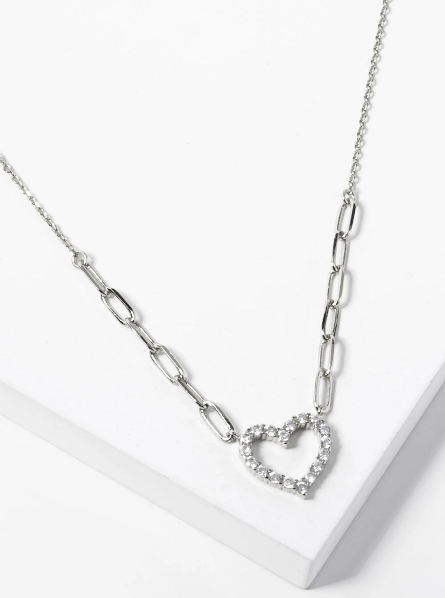 White Gold Dipped CZ Pave Heart Pendant Necklace