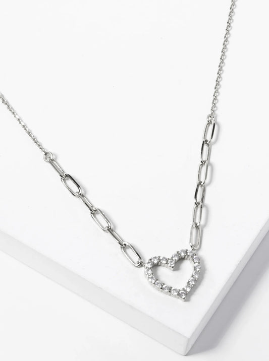 White Gold Dipped CZ Pave Heart Pendant Necklace