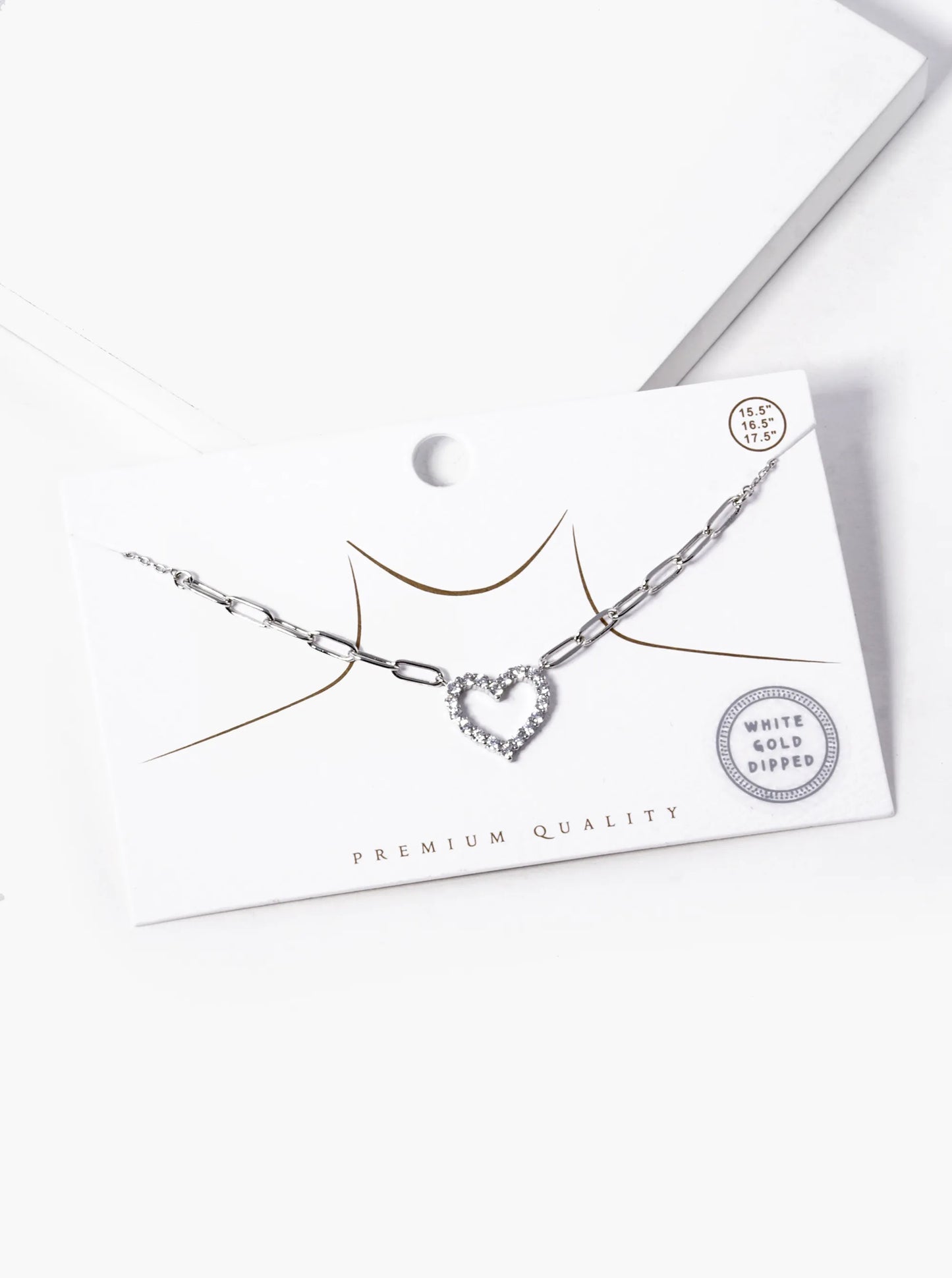 White Gold Dipped CZ Pave Heart Pendant Necklace
