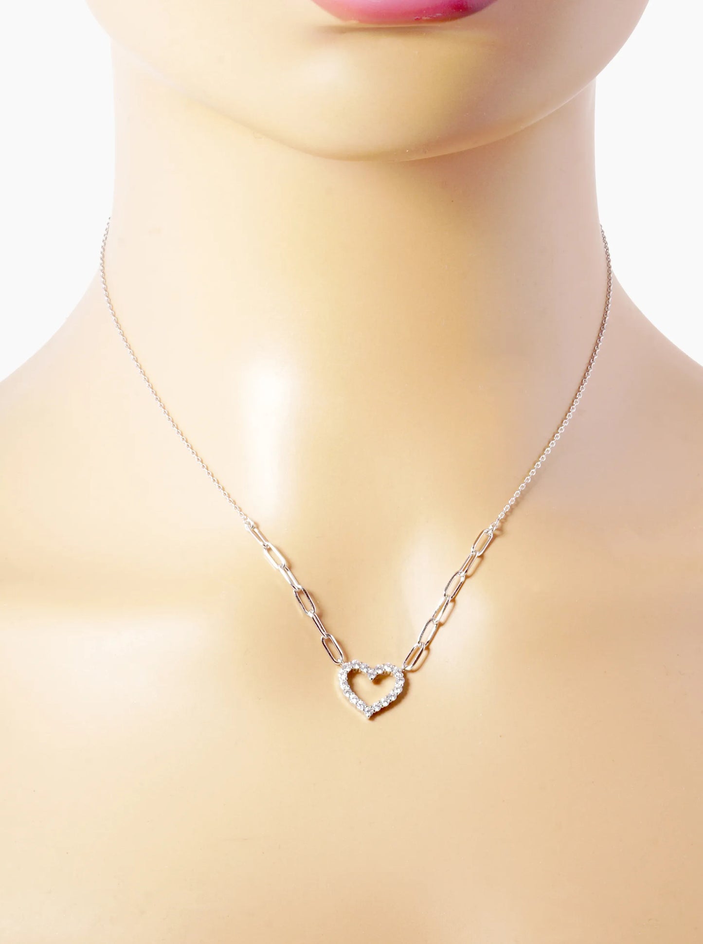 White Gold Dipped CZ Pave Heart Pendant Necklace