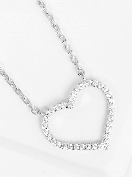 White Gold Dipped CZ Pave Heart Pendant Necklace
