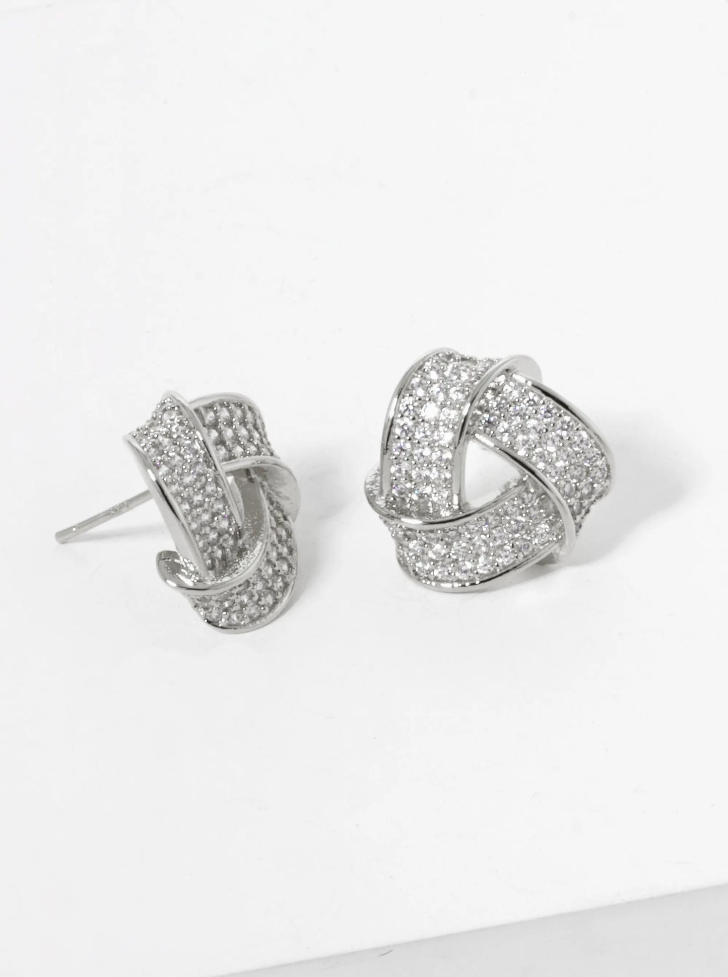 White Gold Dipped CZ Pave Impossible Triangle Stud Earrings