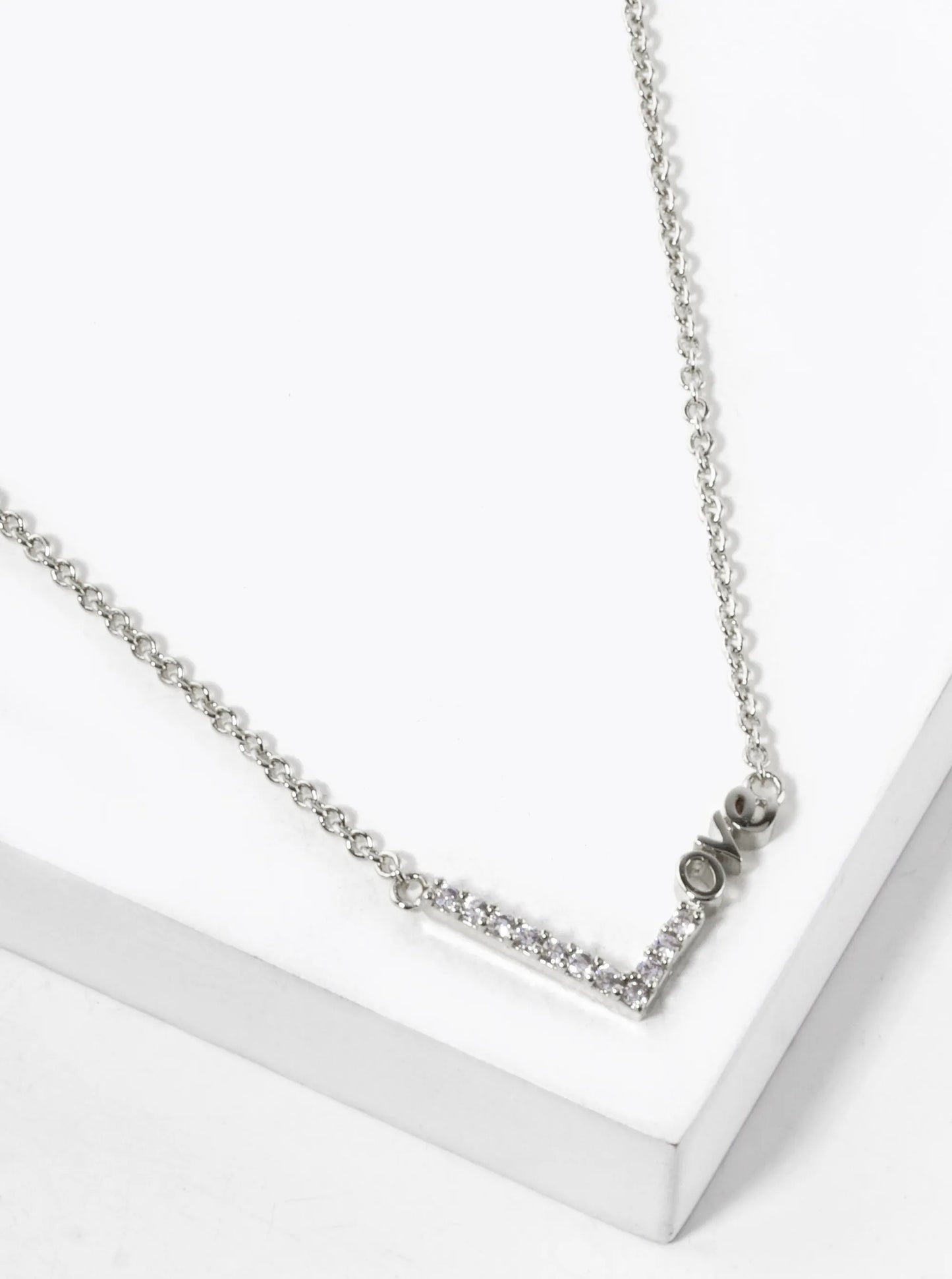 White Gold Dipped CZ Pave Love Chevron Pendant Necklace