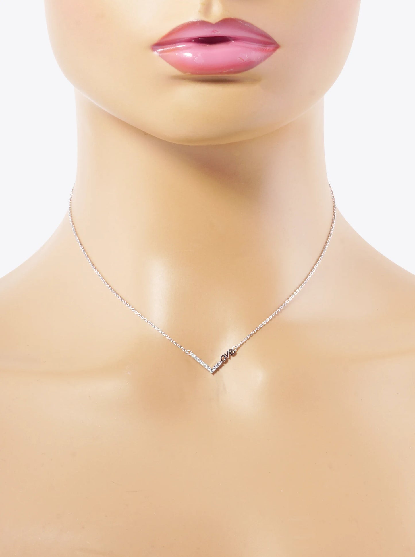 White Gold Dipped CZ Pave Love Chevron Pendant Necklace