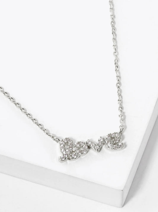 White Gold Dipped CZ Pave Love Pendant Necklace