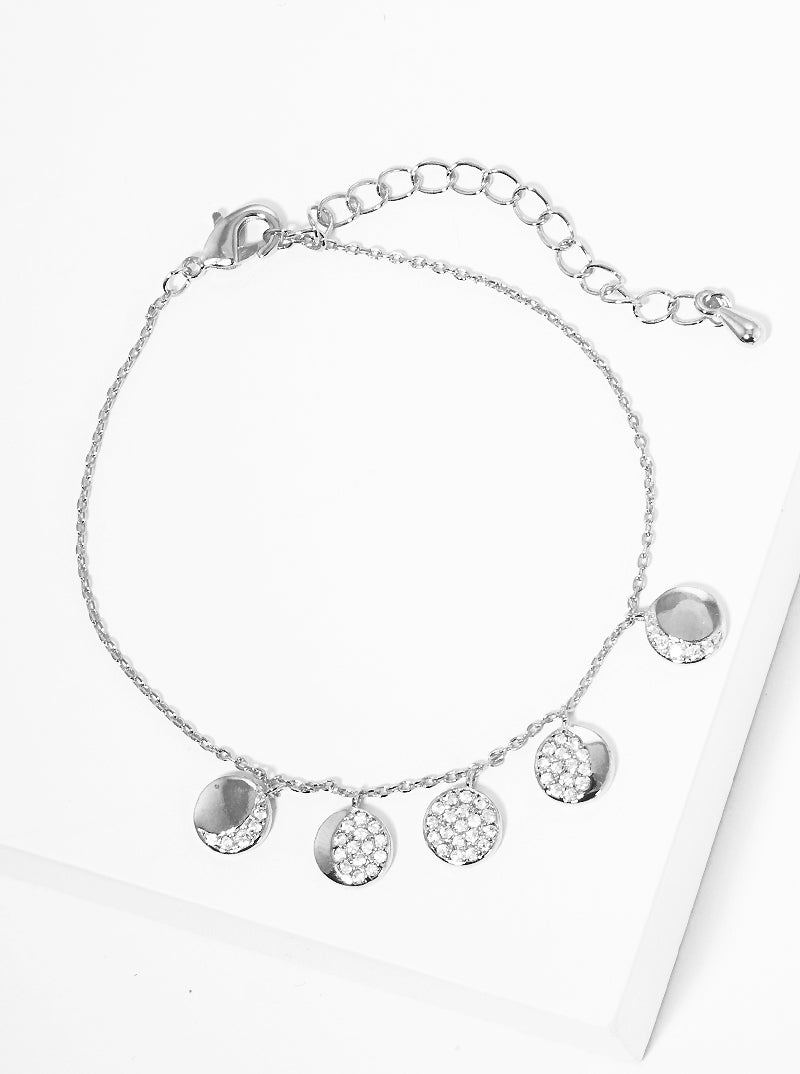 White Gold Dipped CZ Pave Lunar Moon Phase Bracelet