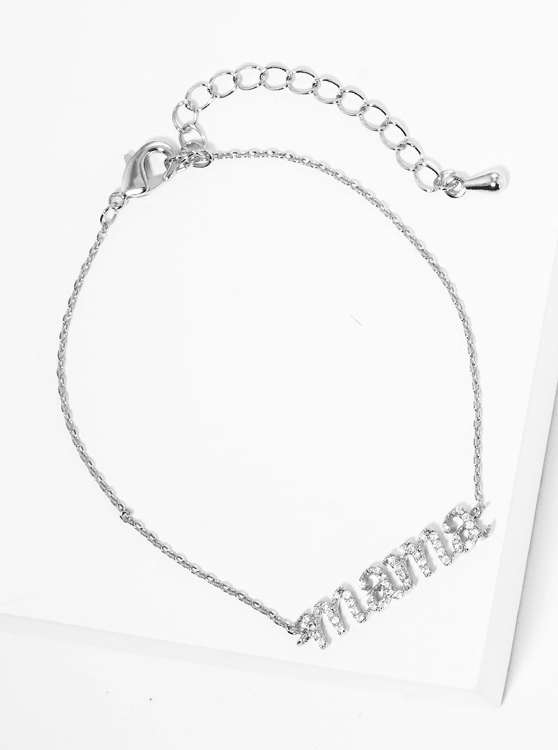 White Gold Dipped CZ Pave Mama Bracelet