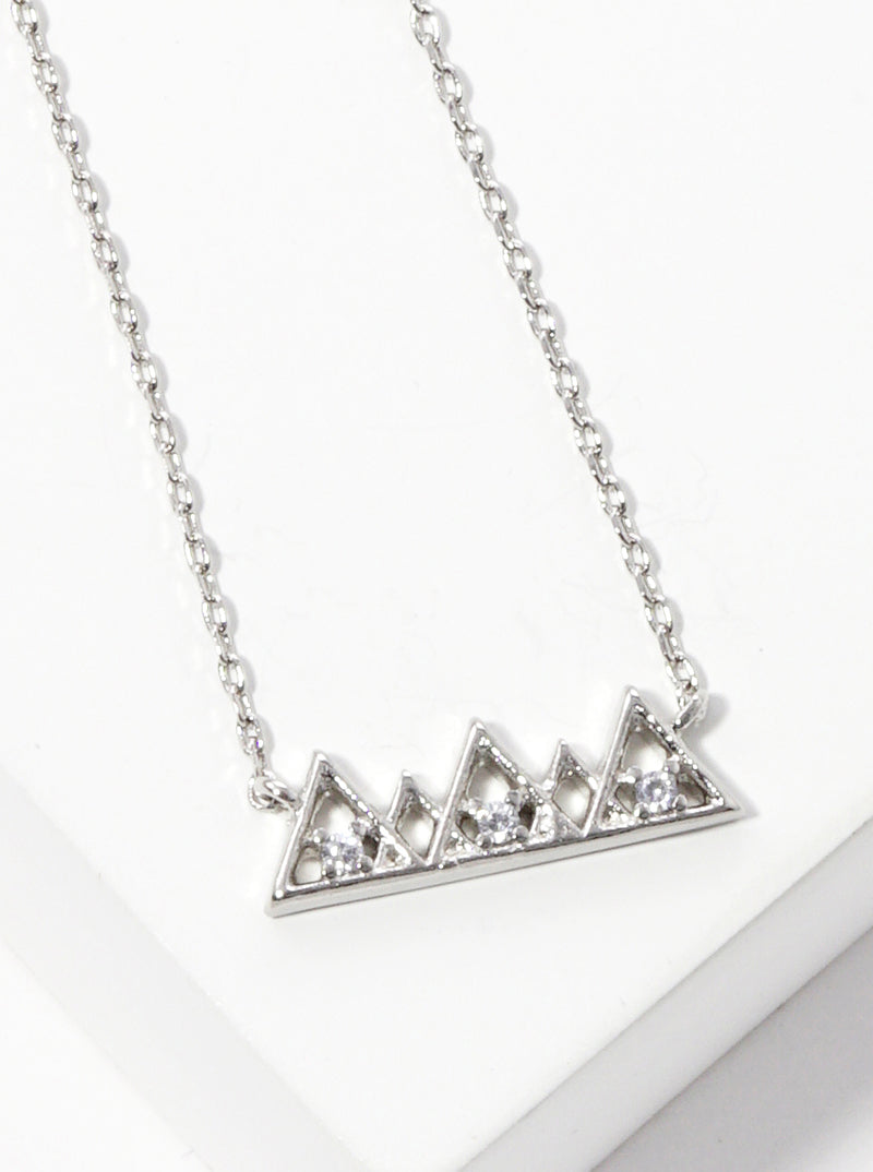 White Gold Dipped CZ Pave Mountain Pendant Necklace