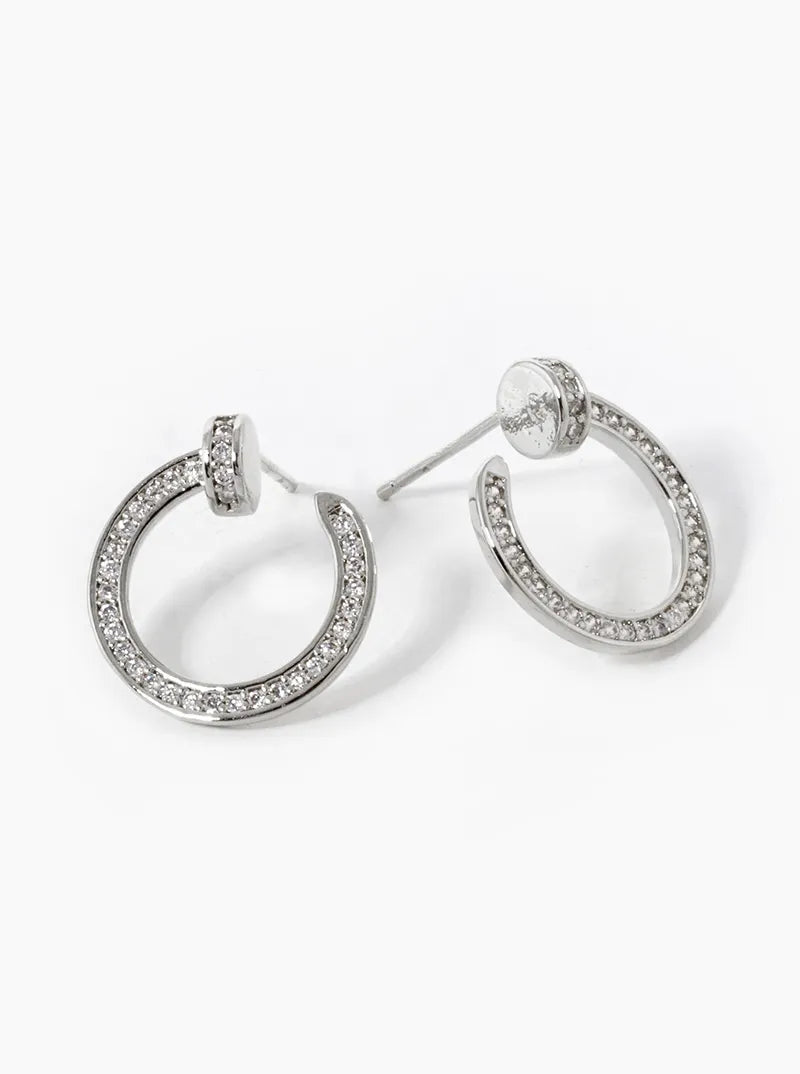 White Gold Dipped CZ Pave Nail Stud Earrings