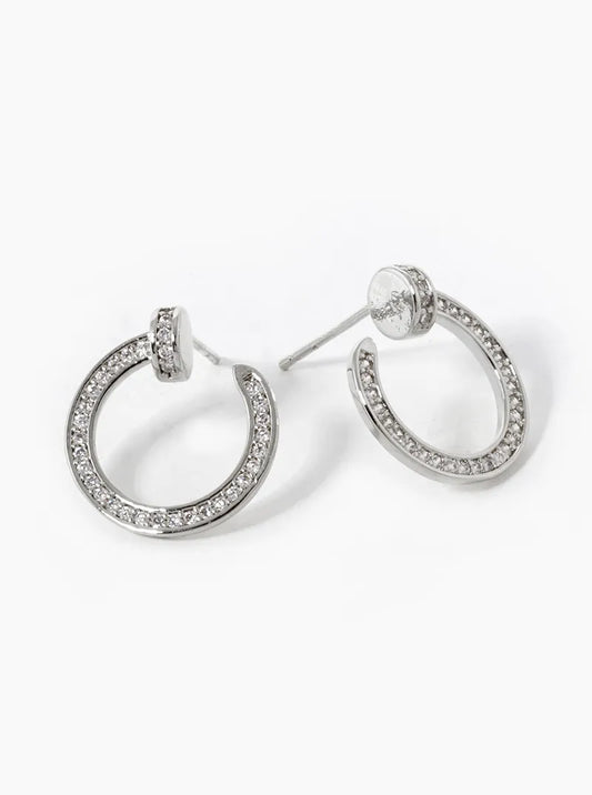 White Gold Dipped CZ Pave Nail Stud Earrings