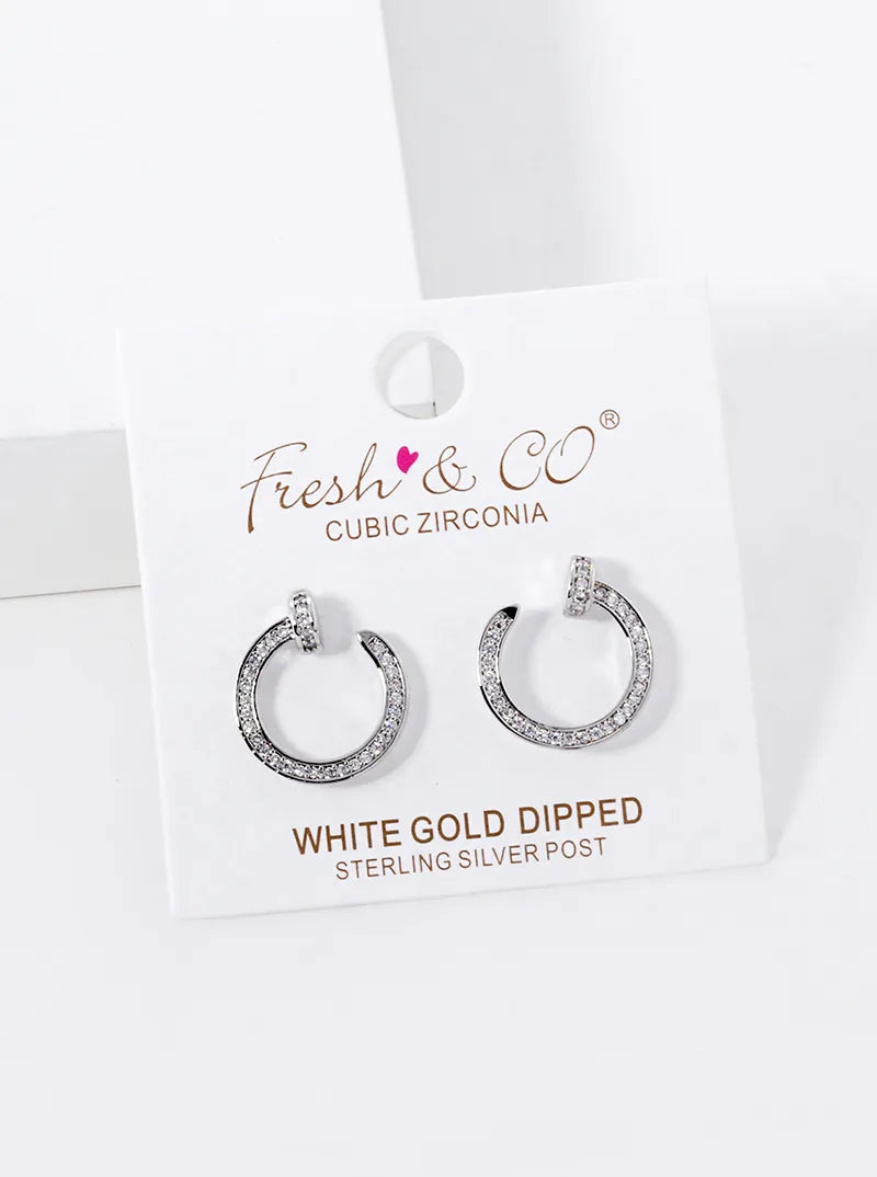 White Gold Dipped CZ Pave Nail Stud Earrings