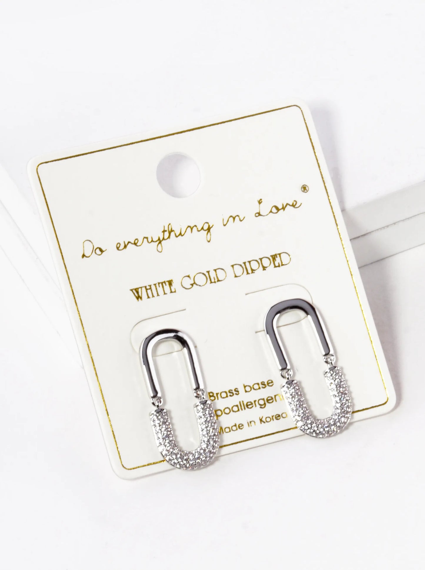 White Gold Dipped CZ Pave Oval Post Earrings