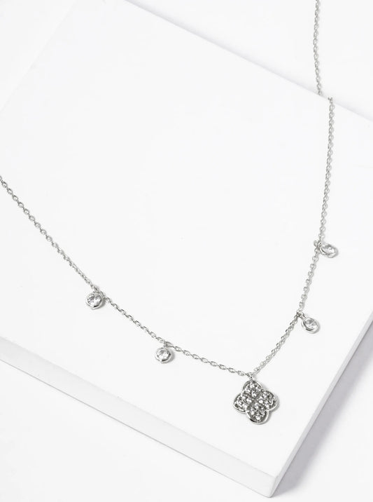 White Gold Dipped CZ Pave Quatrefoil Pendant Necklace