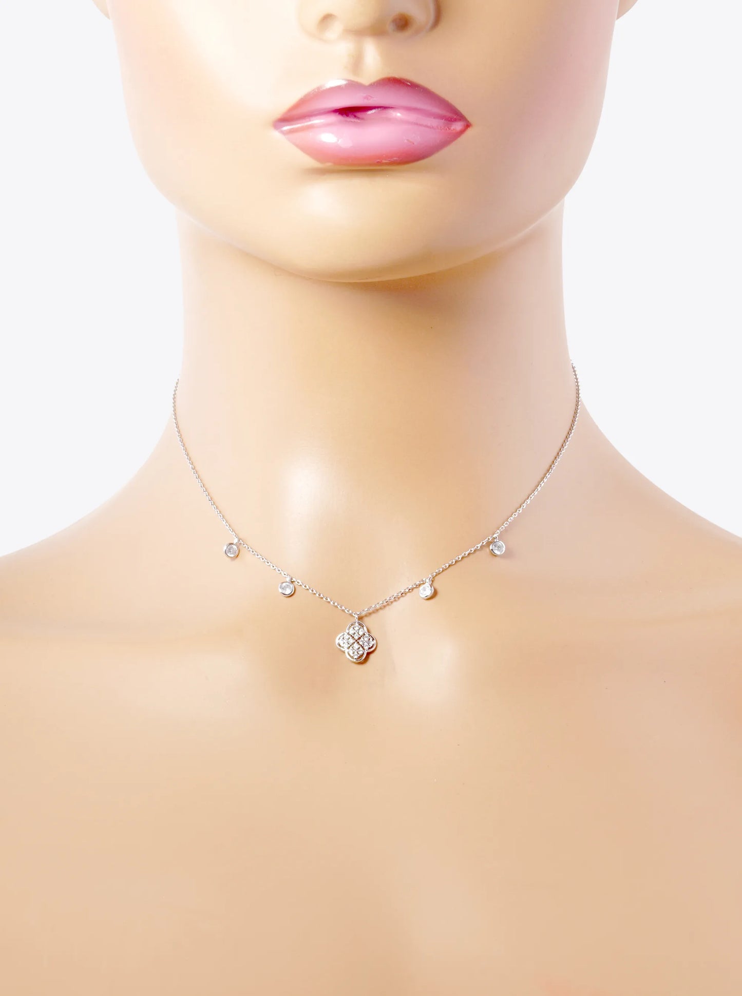 White Gold Dipped CZ Pave Quatrefoil Pendant Necklace