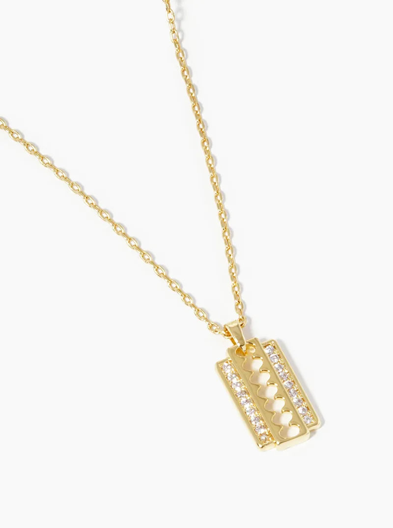 White Gold Dipped CZ Pave Razor Pendant Necklace