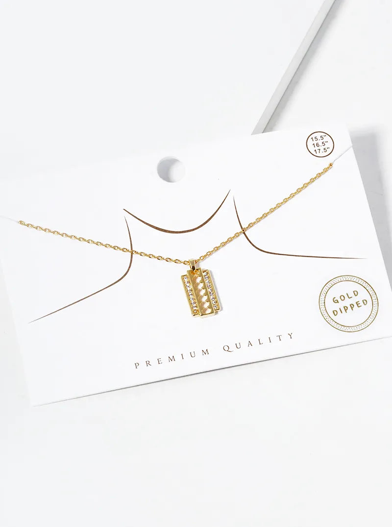 White Gold Dipped CZ Pave Razor Pendant Necklace