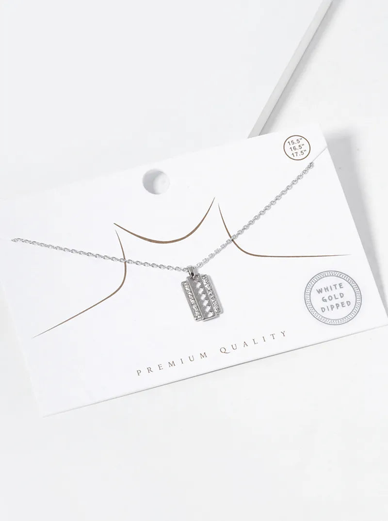 White Gold Dipped CZ Pave Razor Pendant Necklace