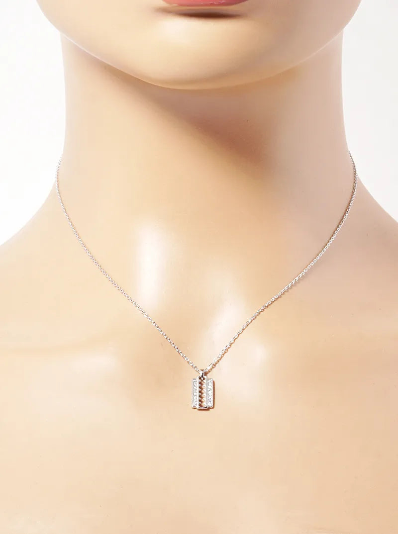 White Gold Dipped CZ Pave Razor Pendant Necklace