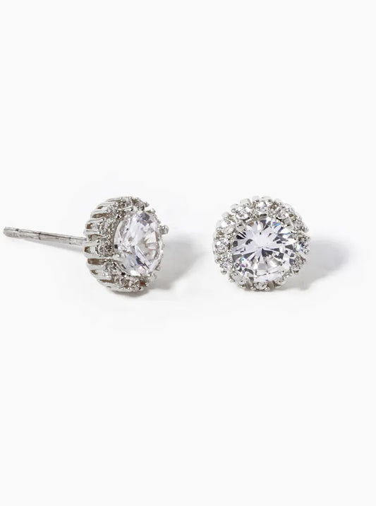 White Gold Dipped CZ Pave Round Stud Earrings