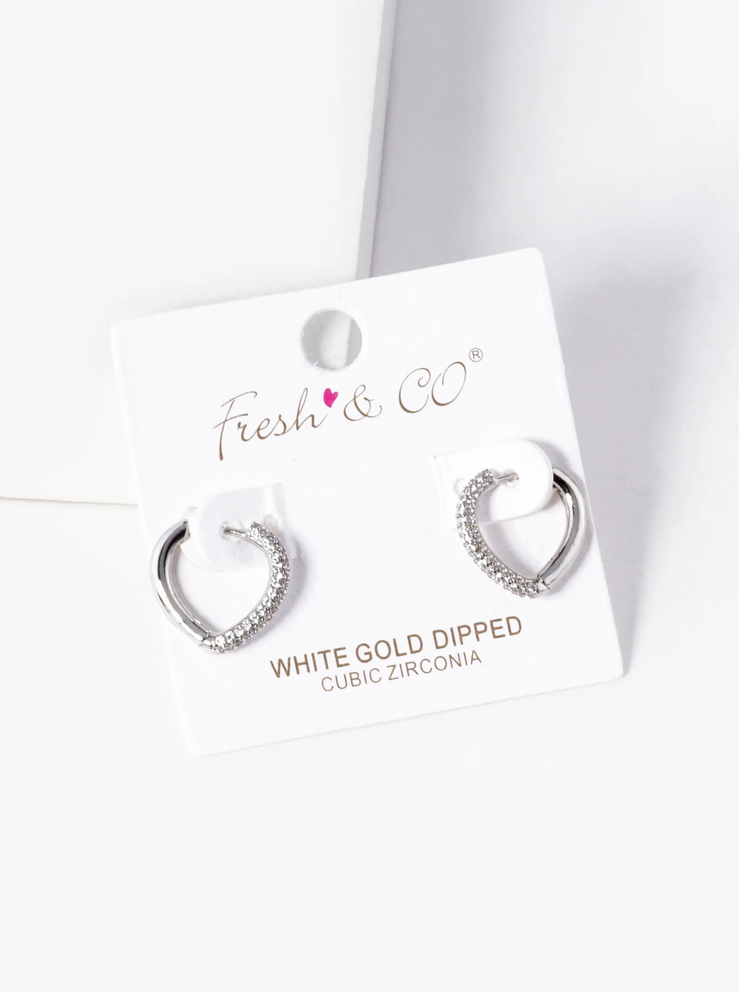 White Gold Dipped CZ Pave Rounded Triangle Shape 15mm Huggie Hoop Earrings